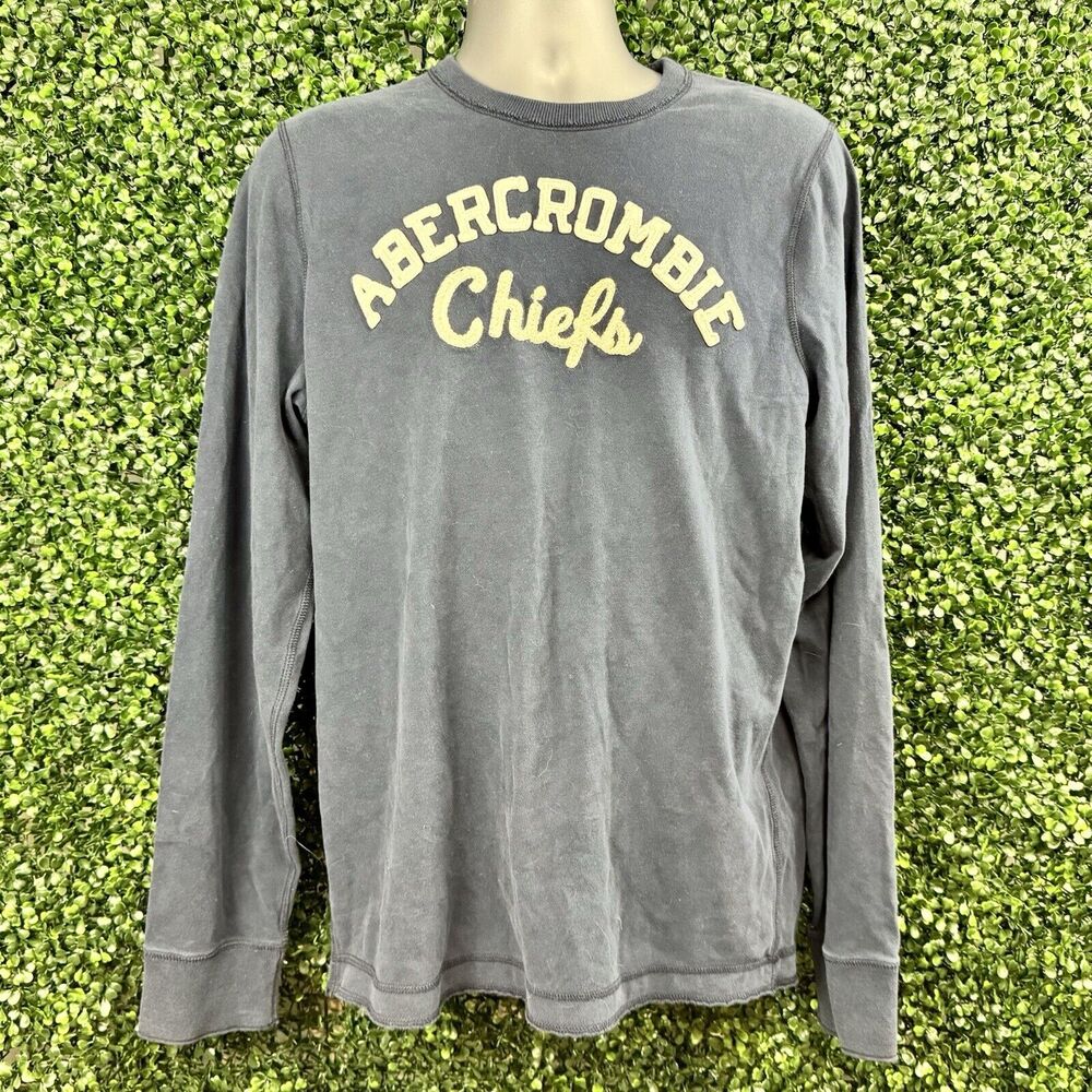 Abercrombie & Fitch Mens Muscle Fit Long Sleeve Graphic Tee‎ Navy Blue XXL slim
